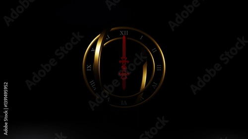 Elegant Golden Roman Numeral Clock with Spinning Hour and Minute Hands Seamless Loop