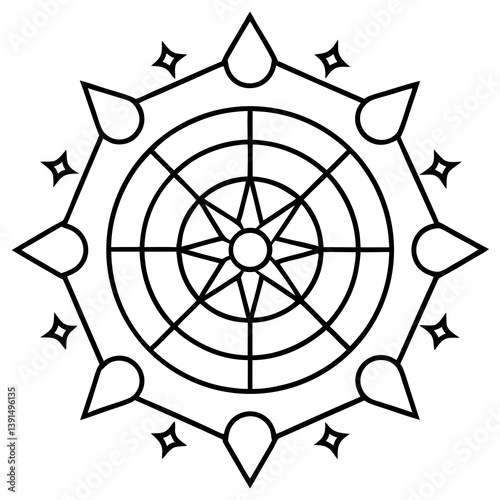 Sacred mandala of the zodiac signs line art vector illustration  