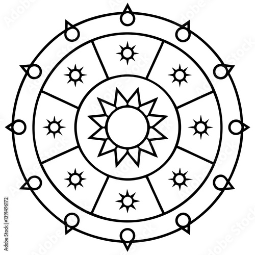 Sacred mandala of the zodiac signs line art vector illustration  