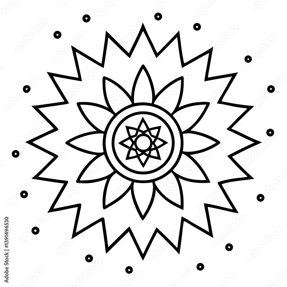Fototapeta premium Space nebula color burst mandala line art vector illustration 