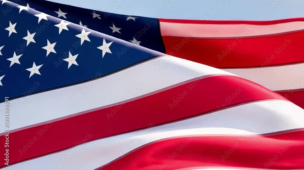 Close up of the american flag with red and white stripes and blue field with white stars waving gently Close up of the american flag with red and white stripes and blue field with white stars waving gently