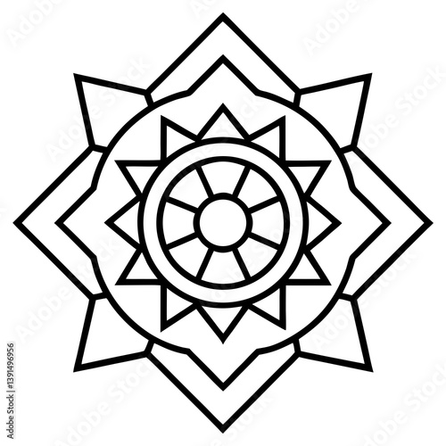 Spiritual enlightenment path mandala line art vector illustration  