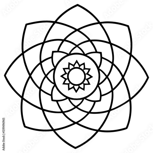 Spiritual enlightenment path mandala line art vector illustration  
