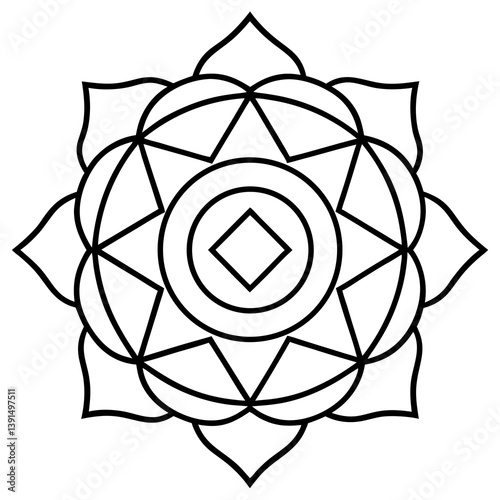 Tantric energy chakra mandala  line art vector  illustration