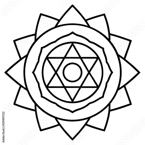 Tantric energy chakra mandala  line art vector  illustration