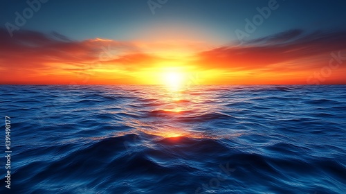 Vibrant sunset over calm ocean waves.
