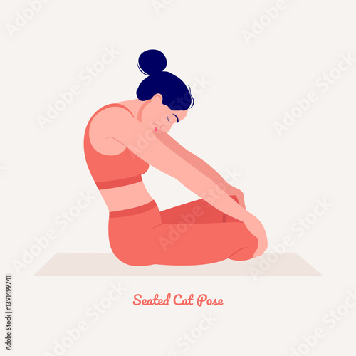 Seated Cat Pose pose. Young woman practicing Yoga pose. Woman workout fitness, aerobic and exercise
See less