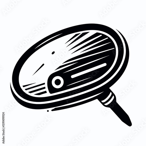  very simple flat and single minimalist Car Rearview Mirror Silhouette in black on a white background 