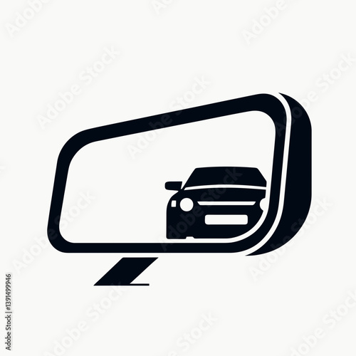  very simple flat and single minimalist Car Rearview Mirror Silhouette in black on a white background 