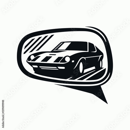  very simple flat and single minimalist Car Rearview Mirror Silhouette in black on a white background 