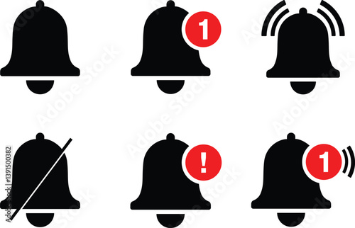 Message bell icon. Doorbell icons for apps like you tube, alert ringing or subscriber alarm symbol, channel messaging reminders bells