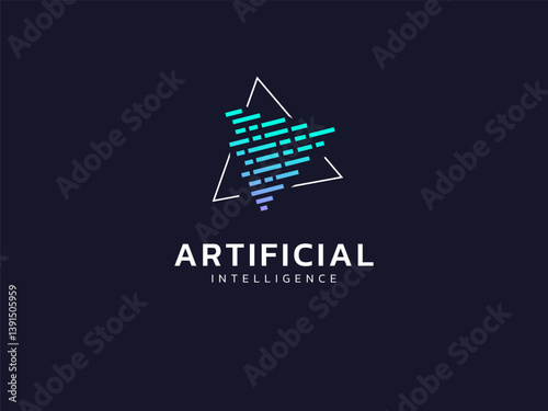 Artificial intelligence with abstract Triangles Movement Lines Technology Analysis logo vector design concept. AI technology logotype symbol for advance technology, tech company, identity, ui, web. 