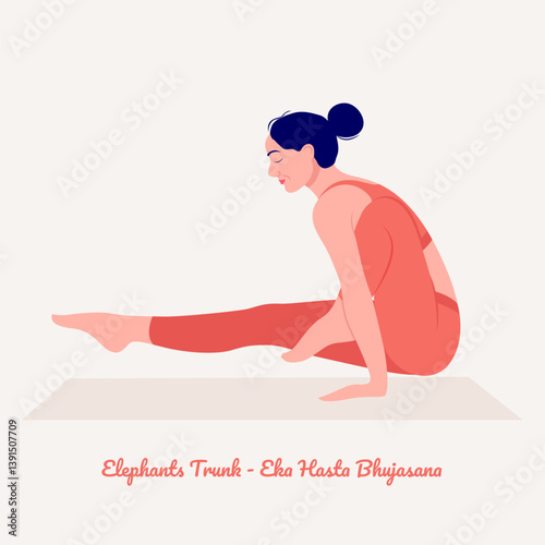 Elephants Trunk pose. Young woman practicing Yoga pose. Woman workout fitness, aerobic and exercise