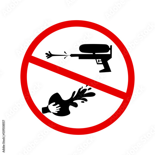 No water splash or water gun symbol. Prohibited water activity sign, often used for Songkran or public areas with water restrictions. isolated on white background