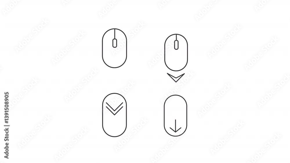 User input line animation set. Interface control animated icons. Technology, modern. Mouse hardware. Touch screen, swipe. Outline elements on white background. HD video with alpha channel