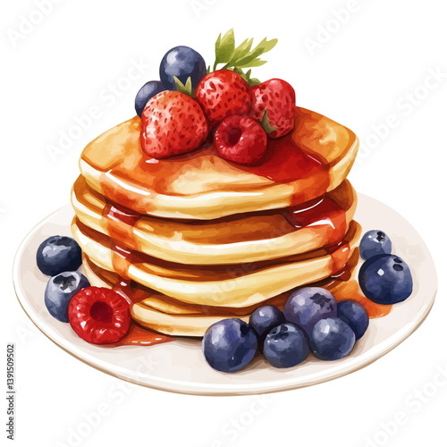 Pancakes, watercolor illustration, isolated on a white background.

