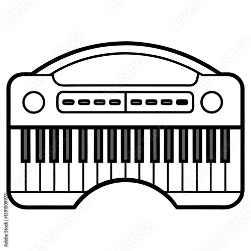 A black-and white line drawing of a stylize. 