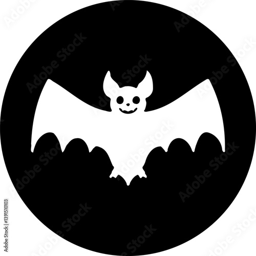Stylized bat icon inside a black circular shape for halloween themed graphics