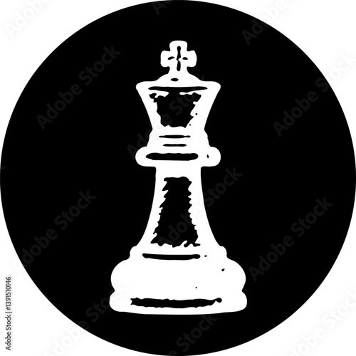 Monochromatic chess king depiction in a circular framed composition isolated
