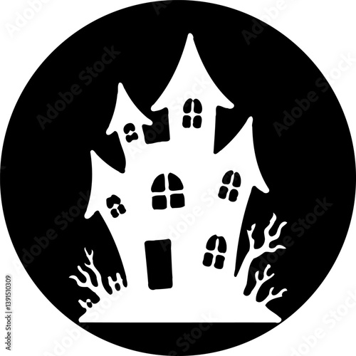 Eerie haunted mansion silhouette casting a chilling spectral presence in darkness