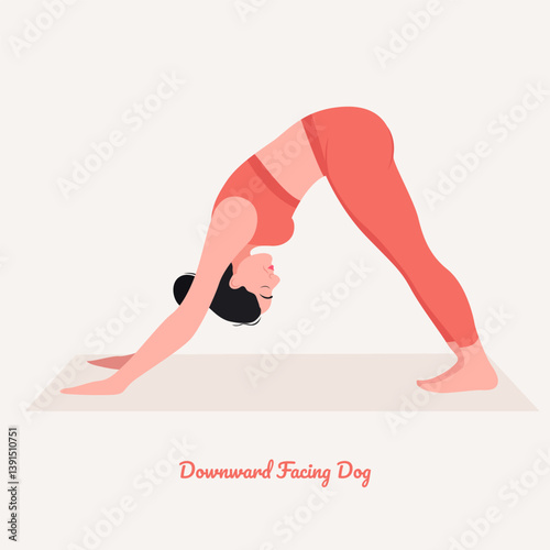 Downward Facing Dog pose. Young woman practicing Yoga pose. Woman workout fitness, aerobic and exercise