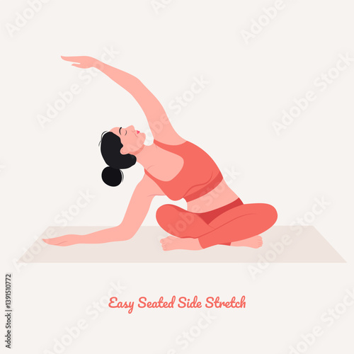 Easy Seated Side Stretch pose. Young woman practicing Yoga pose. Woman workout fitness, aerobic and exercise