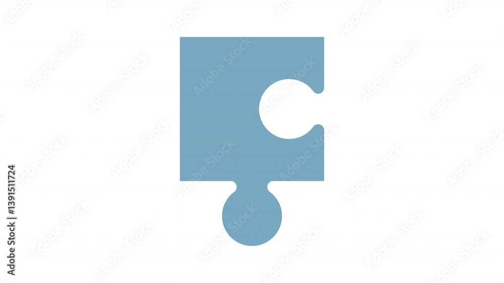 Animated jigsaw puzzle piece glyph color icon. Detail for picture assembling animation. Irregularly shaped playing tile. Simple solid element on white background. HD video with alpha channel