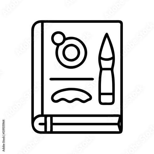 Art book with paint brush and palette outline vector illustration for creative design and education 100