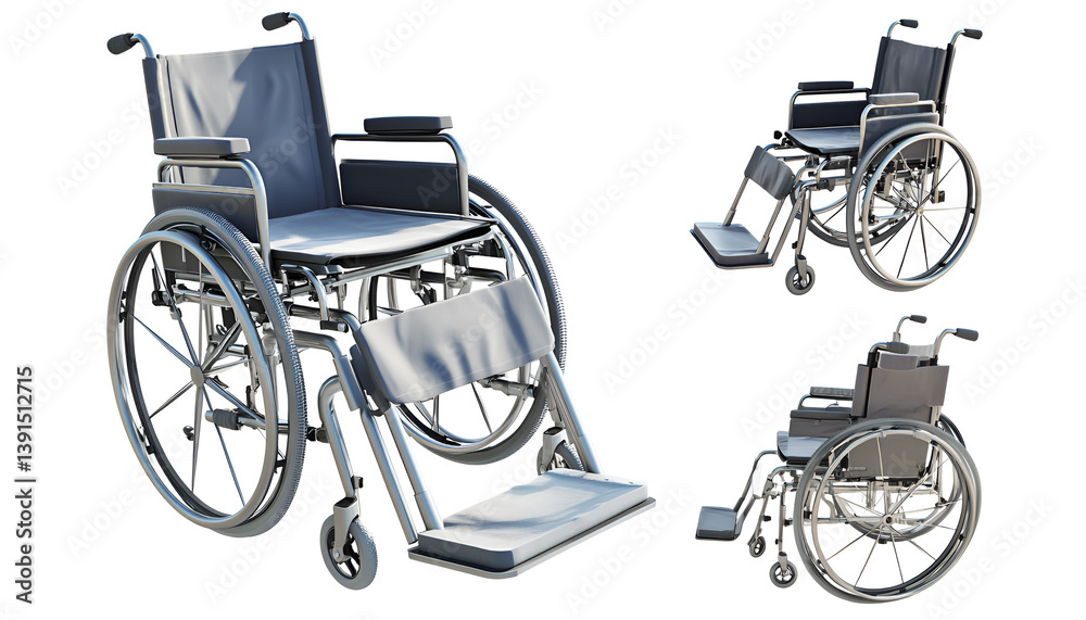 Fototapeta premium Wheelchair isolated on white, collage. Different sides views