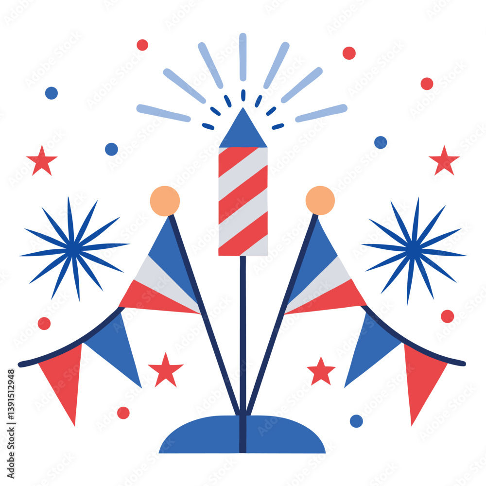 Fototapeta premium Fireworks-with-flags-for-memorial-day-style