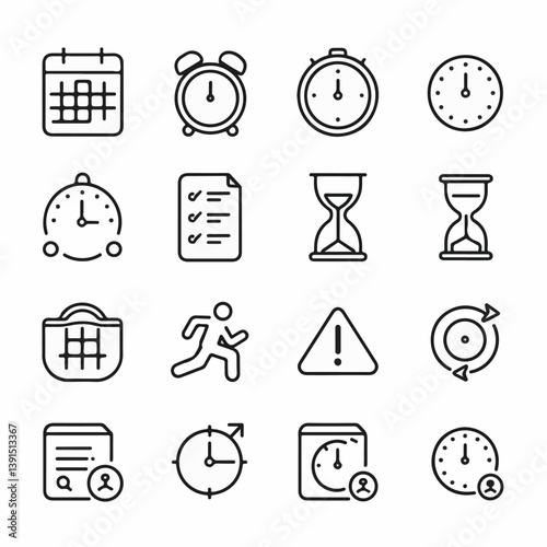 Minimal Line Icons for Time Management & Productivity

