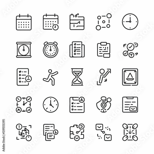 Minimal Line Icons for Time Management & Productivity

