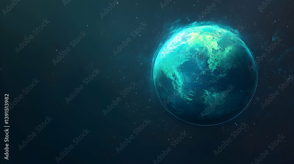 Fototapeta premium Glowing teal Earth in space, digital art.