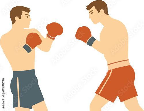 A minimalist vector illustration depicting boxing in a simple style, using only two colors a light beige and a darker brown