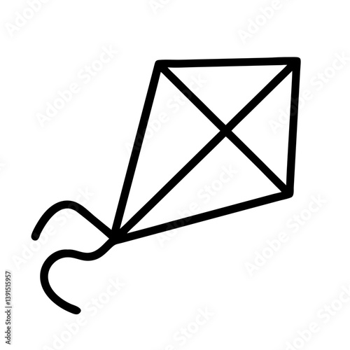 Simple black and white kite illustration vector drawing for kids kite flying outdoor activity design 100