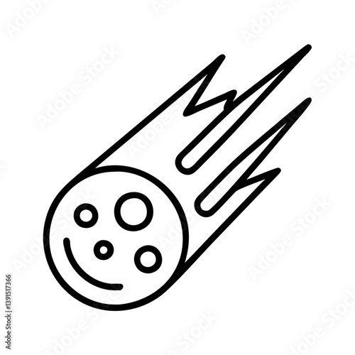 Outline drawing of a comet with tail and craters for astronomy science and space exploration design element