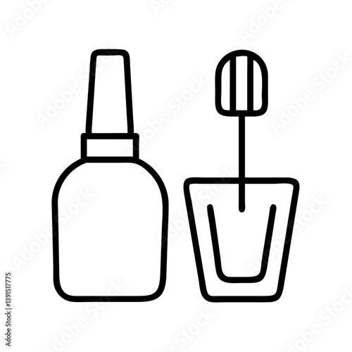 Nail polish bottle and applicator vector icon for manicure and beauty salon supplies and cosmetic products design