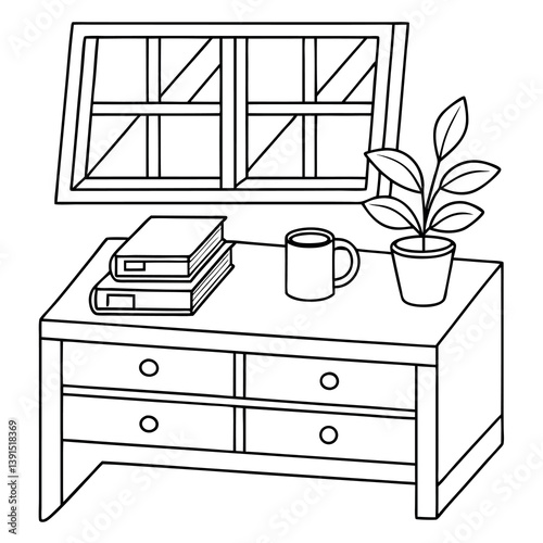 Black-and-white-vector-line-art-of-a-desk 