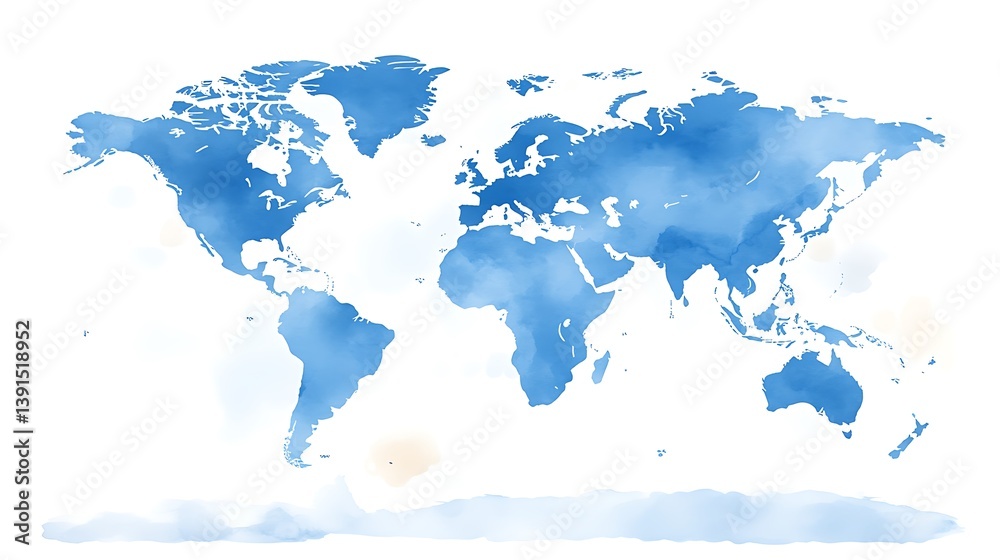 Fototapeta premium Watercolor world map illustration.