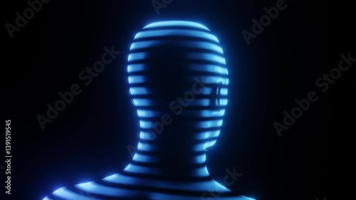 Neon Blue Glowing AI Human Head Spinning Seamless Loop Animation