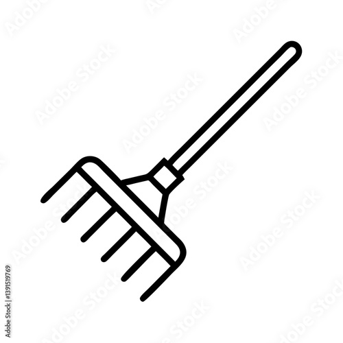 Outline garden rake tool for lawn care and leaf removal vector illustration for gardening and yard work use