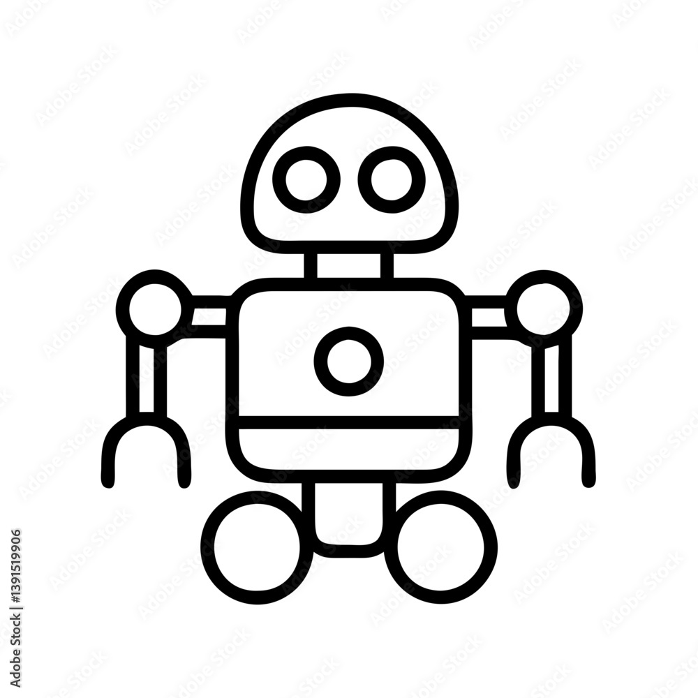Fototapeta premium Cute robot vector image for ai technology and automation designs, robot outline illustration, simple robot art