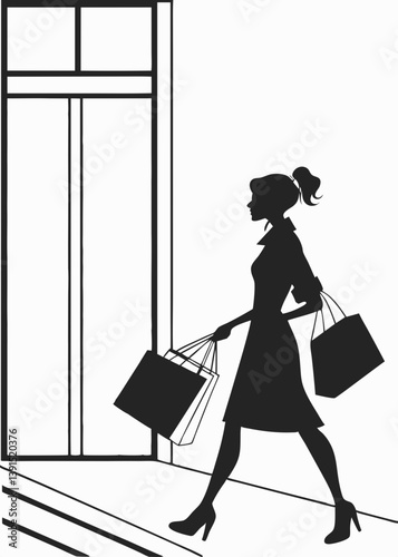 Fashionable Woman Silhouette with Shopping Bags – Minimalist Vector Lifestyle Art