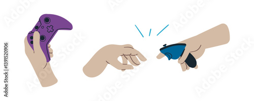 Antique Greek statue contemporary pop art icon vector flat illustration. Historical ancient Roman male hand monument in virtual reality eyeglasses psychedelic concept .