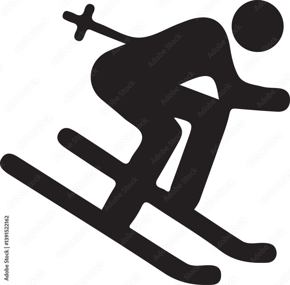Skiing icon vector. Black sign on white background. Symbol illustration Skiing icon vector. Black sign on white background. Symbol illustration