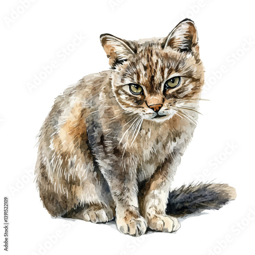 Pallas's cat, watercolor illustration, isolated on a white background.

