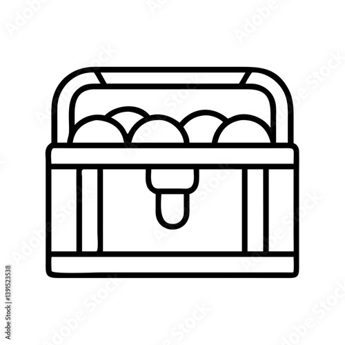 Treasure chest vector icon illustration of antique box filled with gold coins outline drawing for design asset