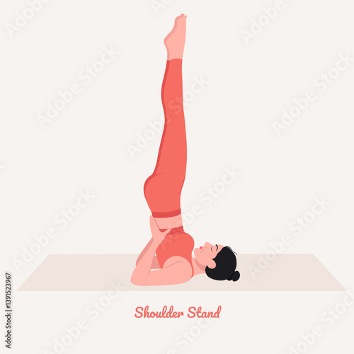 Shoulder Stand pose. Young woman practicing Yoga pose. Woman workout fitness, aerobic and exercise