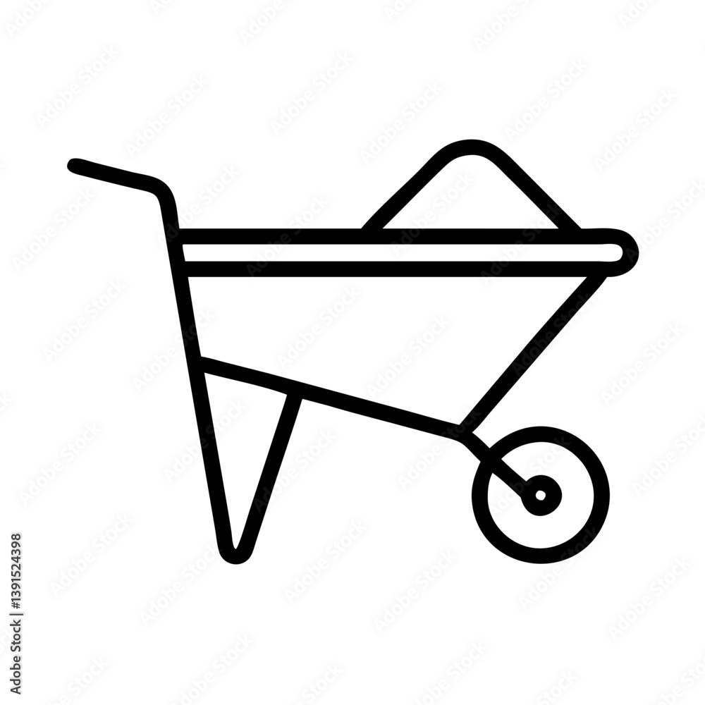 Wheelbarrow garden tool vector icon for landscaping construction or agriculture work equipment illustration Wheelbarrow garden tool vector icon for landscaping construction or agriculture work equipment illustration