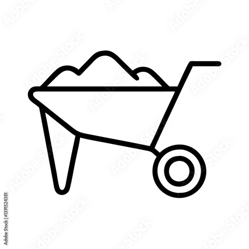 Outline wheelbarrow icon vector illustration for gardening and construction equipment projects and design needs